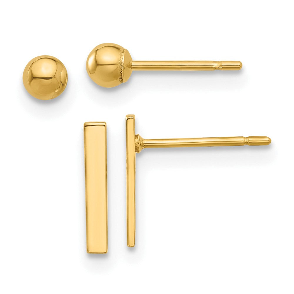 Set of Two Pair Polished Ball and Bar Post Earrings - WBC
