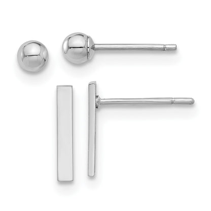 Set of Two Pair Polished Ball and Bar Post Earrings - WBC