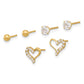 Polished CZ/ Ball/CZ Heart Post Set 3 Pair Earrings - WBC