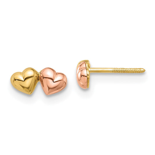 Two-tone Double Hearts Screwback Post Earrings - WBC