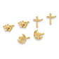 Polished Clear and Pink CZ Moon/Cross/Crown 3-Pair Post Earring Set - WBC