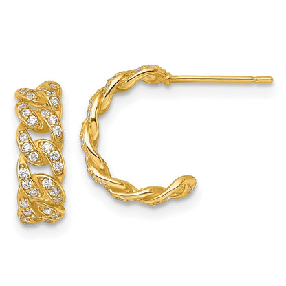 Polished CZ Curb Link C-Hoop Post Earrings - WBC