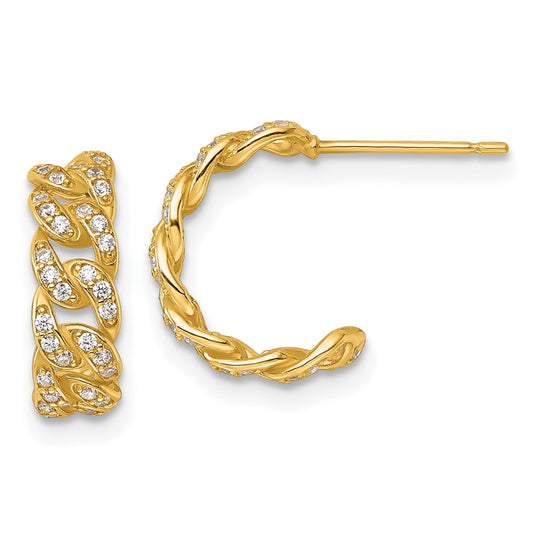 Polished CZ Curb Link C-Hoop Post Earrings - WBC
