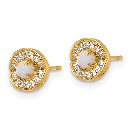 Polished Lab Created Opal and CZ Halo Post Earrings - WBC