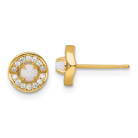 Polished Lab Created Opal and CZ Halo Post Earrings - WBC