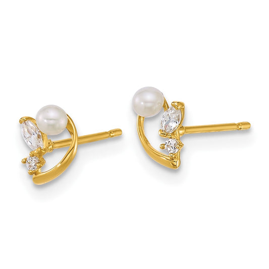 Polished CZ and Freshwater Cultured Pearl Post Earrings - WBC