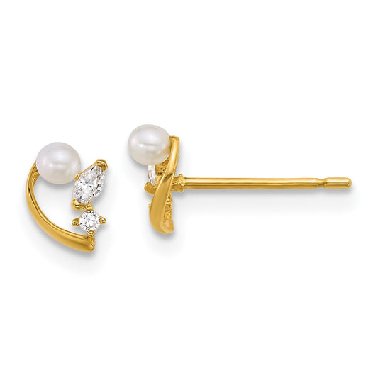 Polished CZ and Freshwater Cultured Pearl Post Earrings - WBC