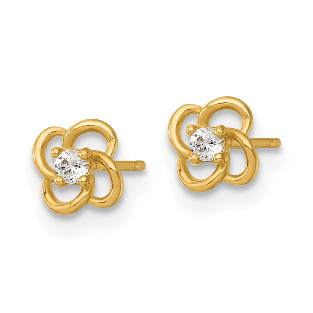 Polished Flower with CZ Post Earrings - WBC
