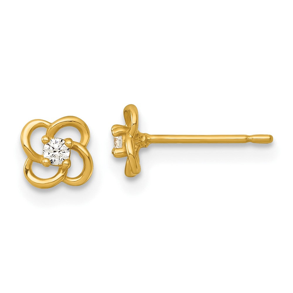 Polished Flower with CZ Post Earrings - WBC