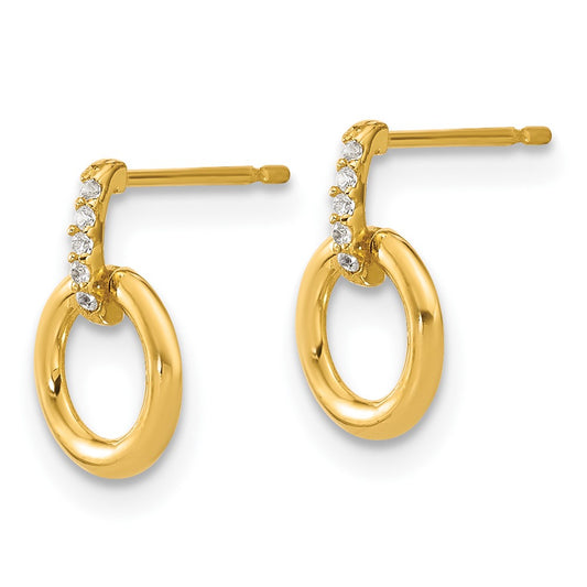 Polished CZ Circle Dangle Post Earrings - WBC