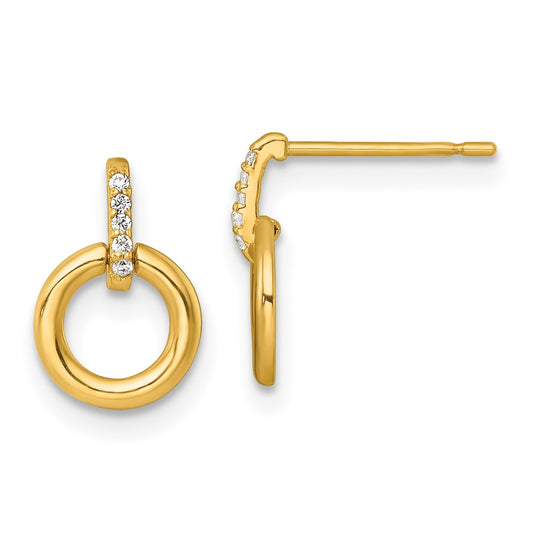 Polished CZ Circle Dangle Post Earrings - WBC