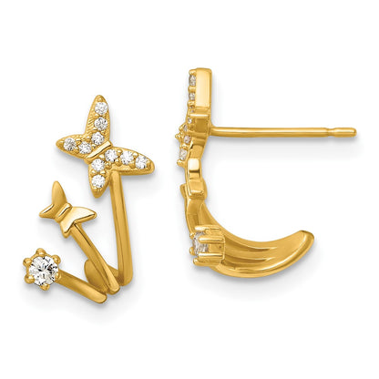 Polished CZ Double Butterfly Post Cuff Earrings - WBC