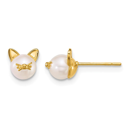 Polished Freshwater Cultured Pearl Cat Post Earrings - WBC