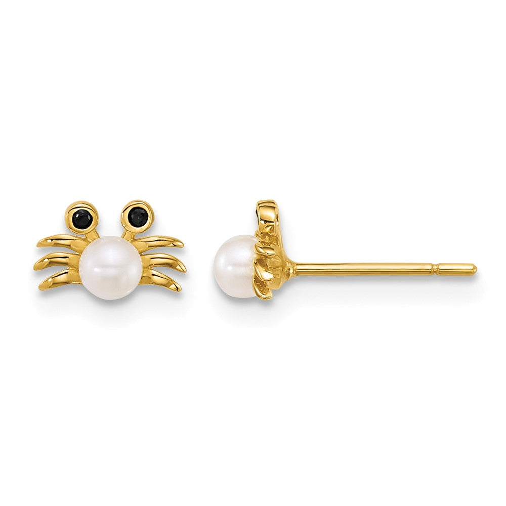 Polished Black CZ with Freshwater Cultured Pearl Crab Post Earrings - WBC