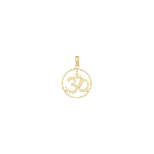 10K Gold Aperture Cut-out Round Frame Yoga Om Symbol Pendant, 26mm