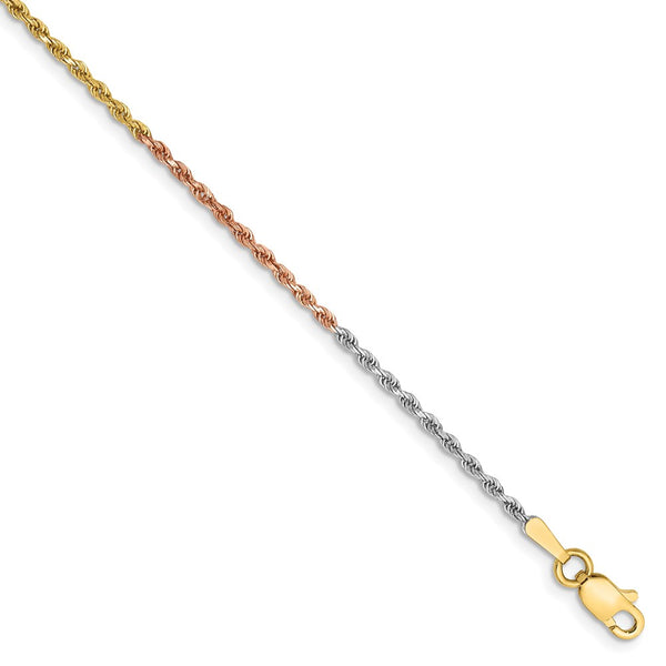 14k Tri-Color 1.5mm D/C Rope Chain Anklet-WBC-012TC-9