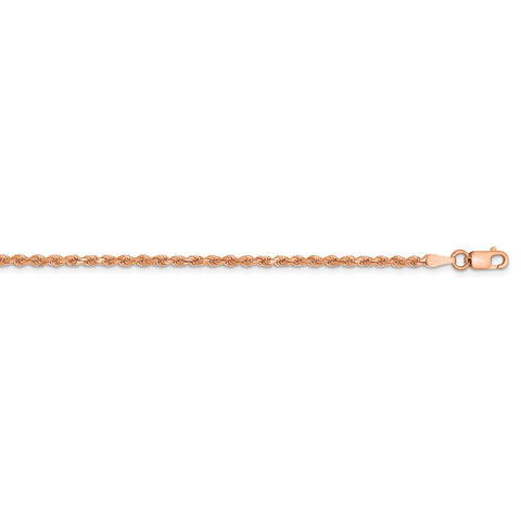 14k Rose Gold 2mm D/C Rope Chain Anklet-WBC-016R-10