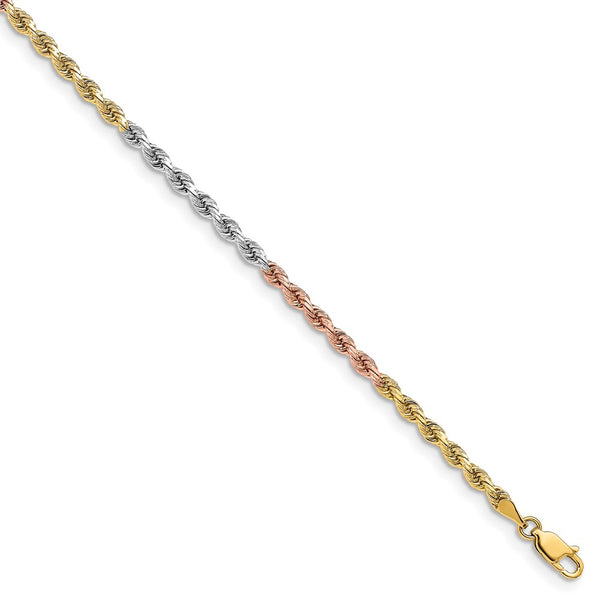 14k Tri-Color 3mm D/C Rope Chain-WBC-023TC-8