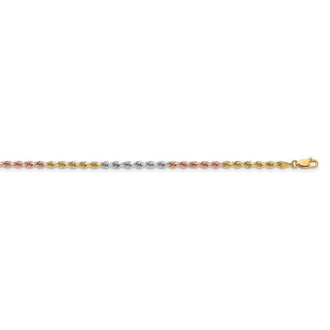 14k Tri-Color 3mm D/C Rope Chain-WBC-023TC-18