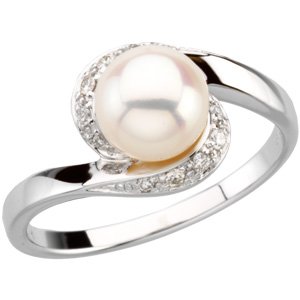 14K White Freshwater Cultured Pearl & 1/10 CTW Diamond Ring-66269:60001:P-ST-WBC