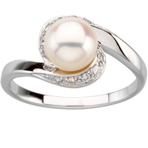 14K White Freshwater Cultured Pearl & 1/10 CTW Diamond Ring-66269:60001:P-ST-WBC
