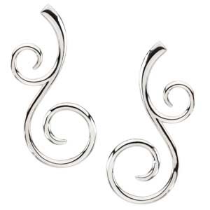 Sterling Silver & 14K White 38x17 mm Scroll Pattern Earrings-84322:602:P-ST-WBC