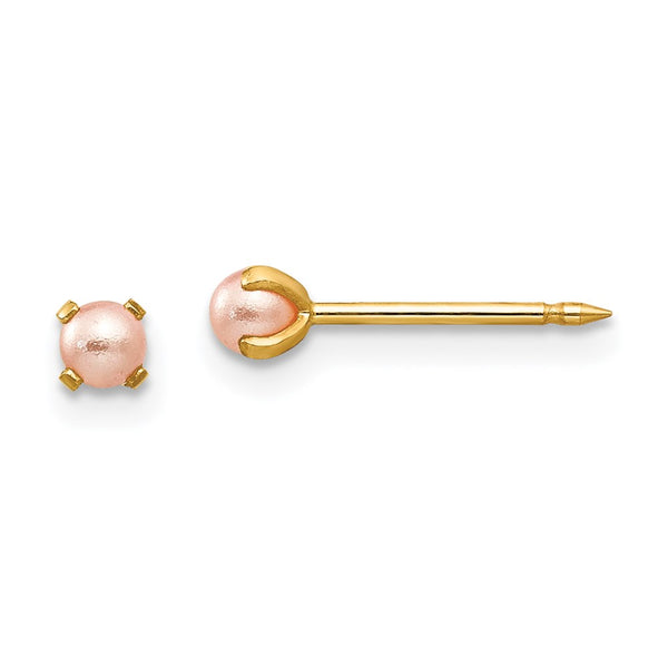 Inverness 14k 3mm Pink Simulated Pearl Post Earrings-WBC-109E