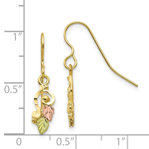10k Tri-color Black Hills Gold Shepherd Hook Earrings-WBC-10BH634