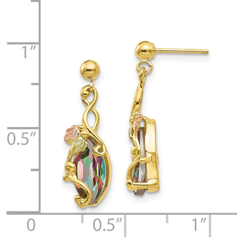 10k Tri-color Black Hills Gold Mystic Topaz Post Dangle Earrings-WBC-10BH662