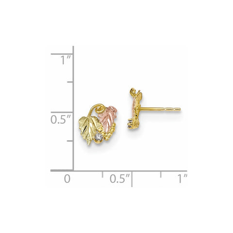 10k Tri-Color Black Hills Gold Diamond Post Earrings-WBC-10BH682