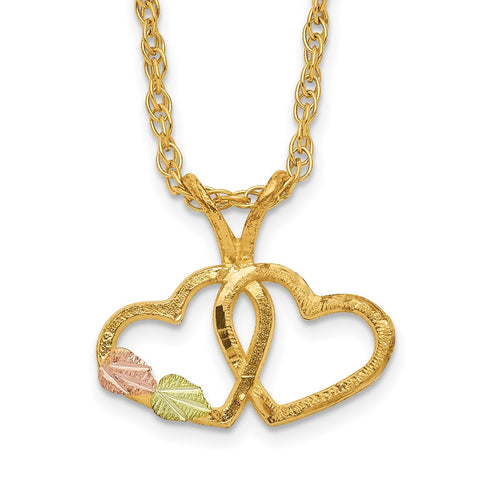 10k Tri-Color Black Hills Gold Double Heart Necklace-WBC-10BH688-18