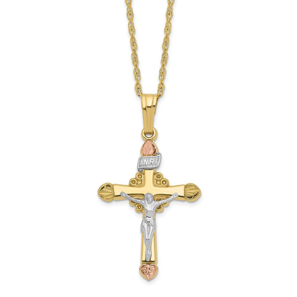 10k & 14k Gold Filled w/ 12k Accents Cross Necklace-WBC-10BH691-18