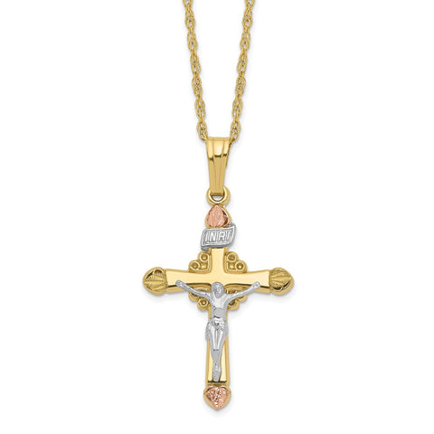 10k & 14k Gold Filled w/ 12k Accents Cross Necklace-WBC-10BH691-18