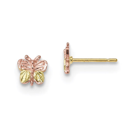 10k Tri-Color Black Hills Gold Butterfly Earrings-WBC-10BH698