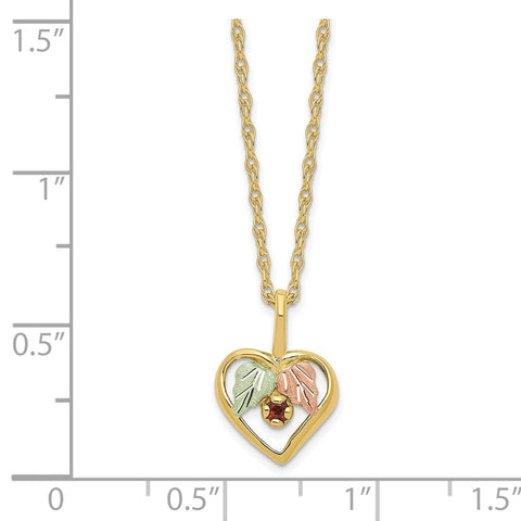 10k Tri-Color Black Hills Gold Heart Garnet Necklace-WBC-10BH723-18
