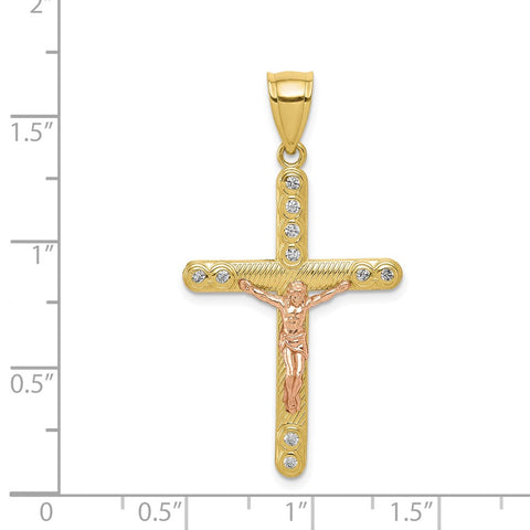 10k Two-tone CZ Crucifix Pendant-WBC-10C1060