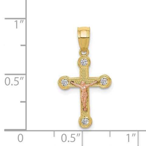 10k Two-tone Small CZ Crucifix Pendant-WBC-10C1062