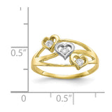 10K w/Rhodium Triple Heart CZ Ring-WBC-10C1198