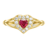 10K Red and White CZ Heart Ring-WBC-10C1201