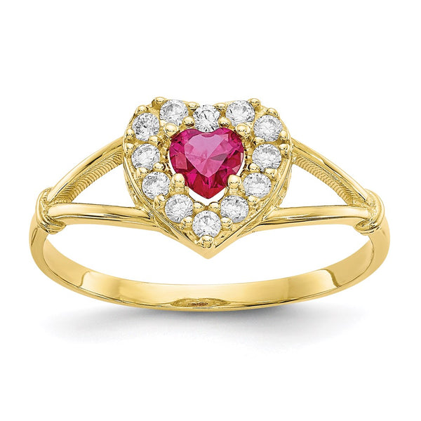 10K Red and White CZ Heart Ring-WBC-10C1201