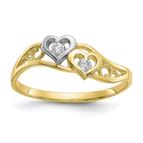 10K w/Rhodium Double Heart CZ Ring-WBC-10C1207