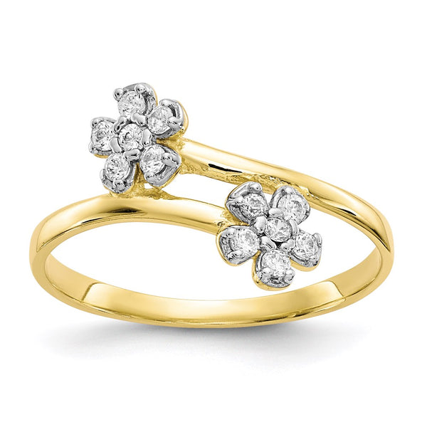 10k Double Flower CZ Ring-WBC-10C1215