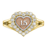 10k Two-tone Sweet 15 CZ Heart Ring-WBC-10C1220