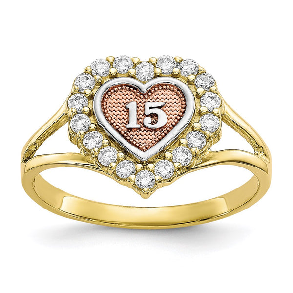 10k Two-tone Sweet 15 CZ Heart Ring-WBC-10C1220