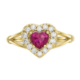 10K Red and White CZ Heart Ring-WBC-10C1227