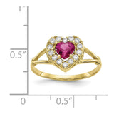 10K Red and White CZ Heart Ring-WBC-10C1227