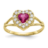 10K Red and White CZ Heart Ring-WBC-10C1227