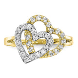 10K w/Rhodium Double Heart CZ Ring-WBC-10C1247