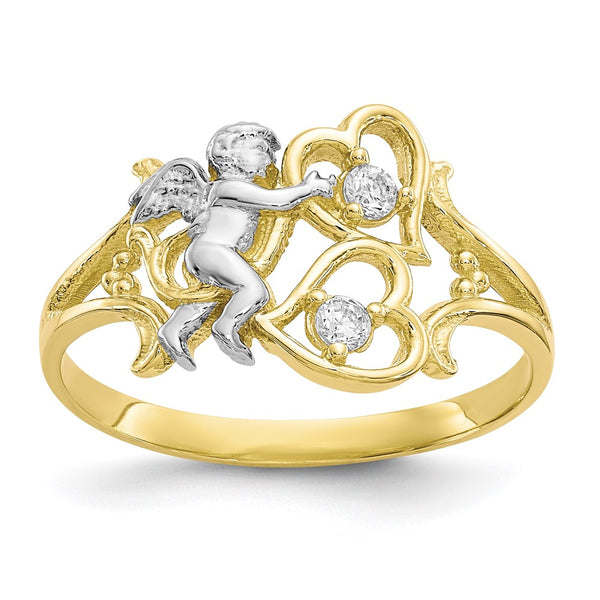 10k & Rhodium CZ Angel w/Hearts Ring-WBC-10C1285