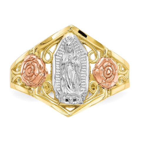 10k Two-tone & Rhodium Our Lady of Guadalupe Ring-WBC-10C1288